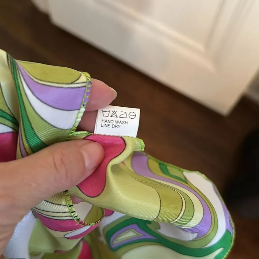 Vintage retro look green, purple, pink & white swirl print long‎ polyester scarf